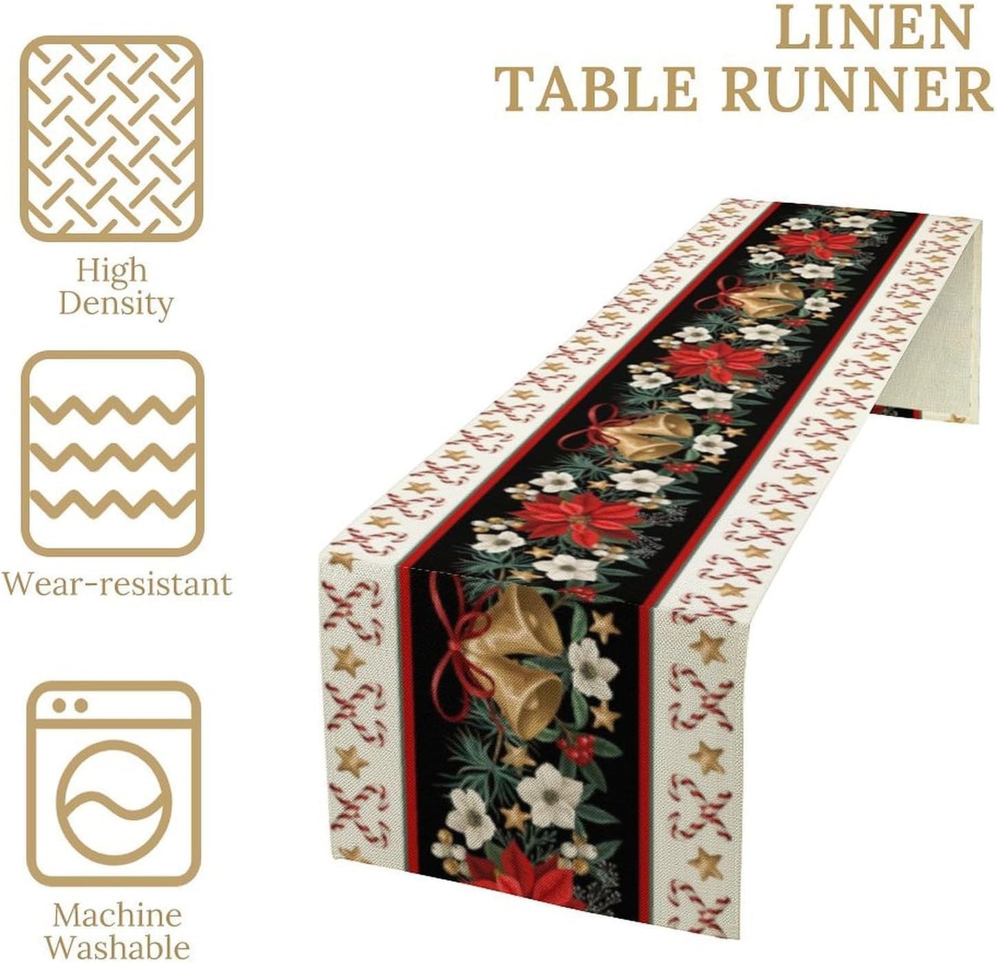 Christmas Table Runner, Xmas Holiday Seasonal Winter Table Cloth Kitchen Dining Table Decoration for Home Party Decor 13x90 Inch