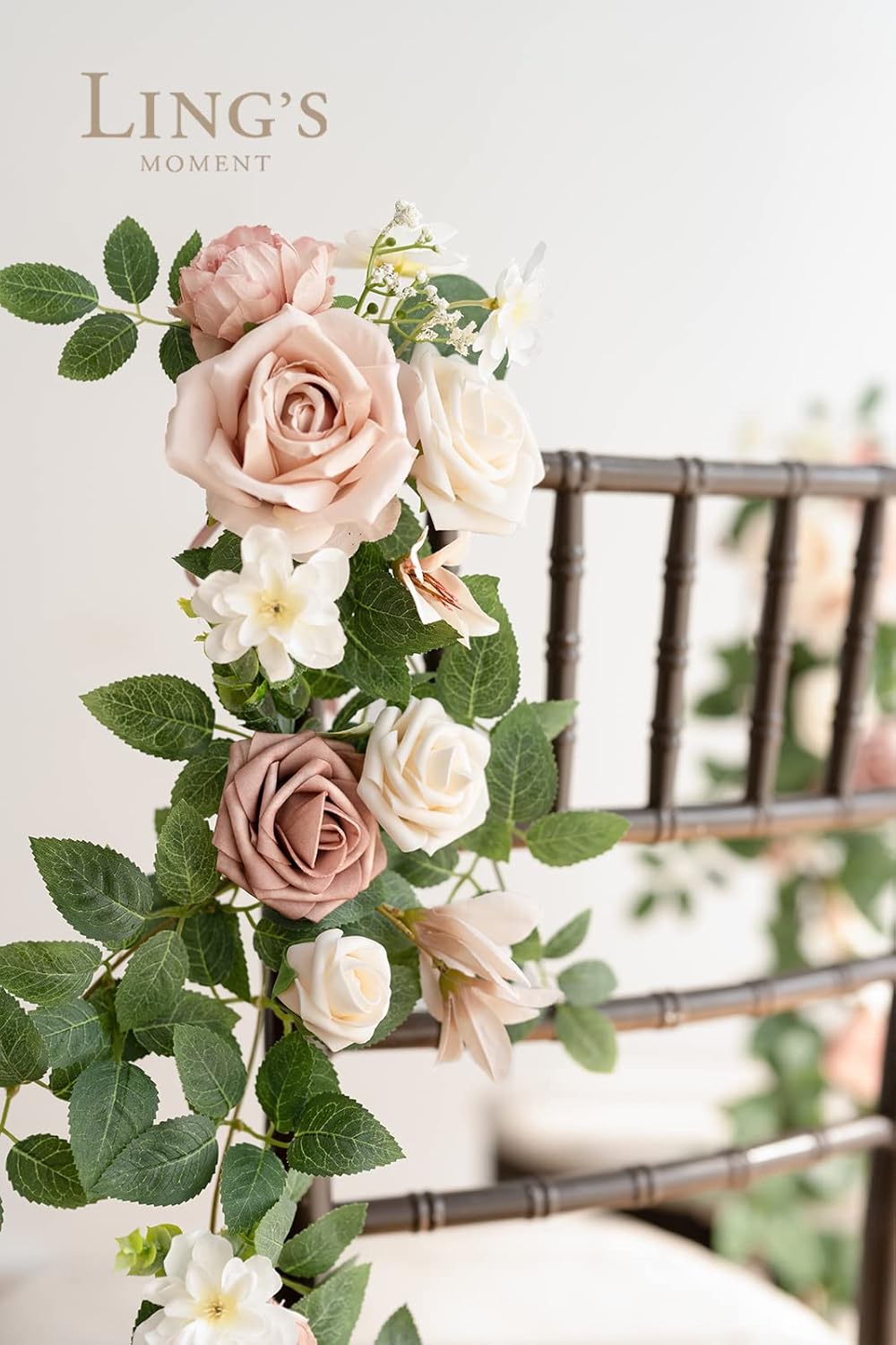 Ling's Moment 10pcs Wedding Chair Decorations Aisle Floral Swag Artificial Pew Flowers Hanging Garland Pink Blush & Cream For Ceremony Reception Church Rose Floral Faux Arrangement Party Outdoor Decor