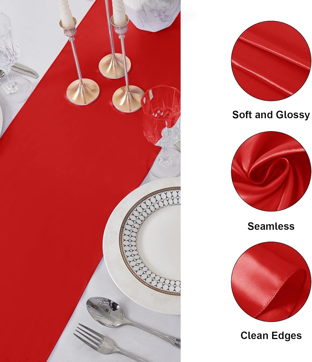 24Pack Table Runner 12 x 108 Inches Satin Silk Table Runner for Wedding, Birthday Party, Banquets, Graduations Decoration, fit Rectange and Round Table-Scarlet