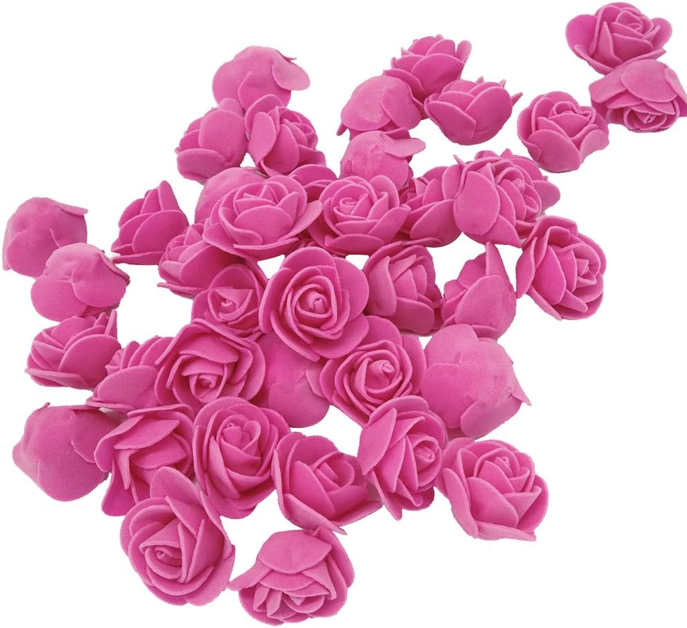 Artificial Flowers 100PCS 3CM Mini Fake Roses for DIY Wedding Bouquets Centerpieces Party Baby Shower Home Decorations (Deep Pink)