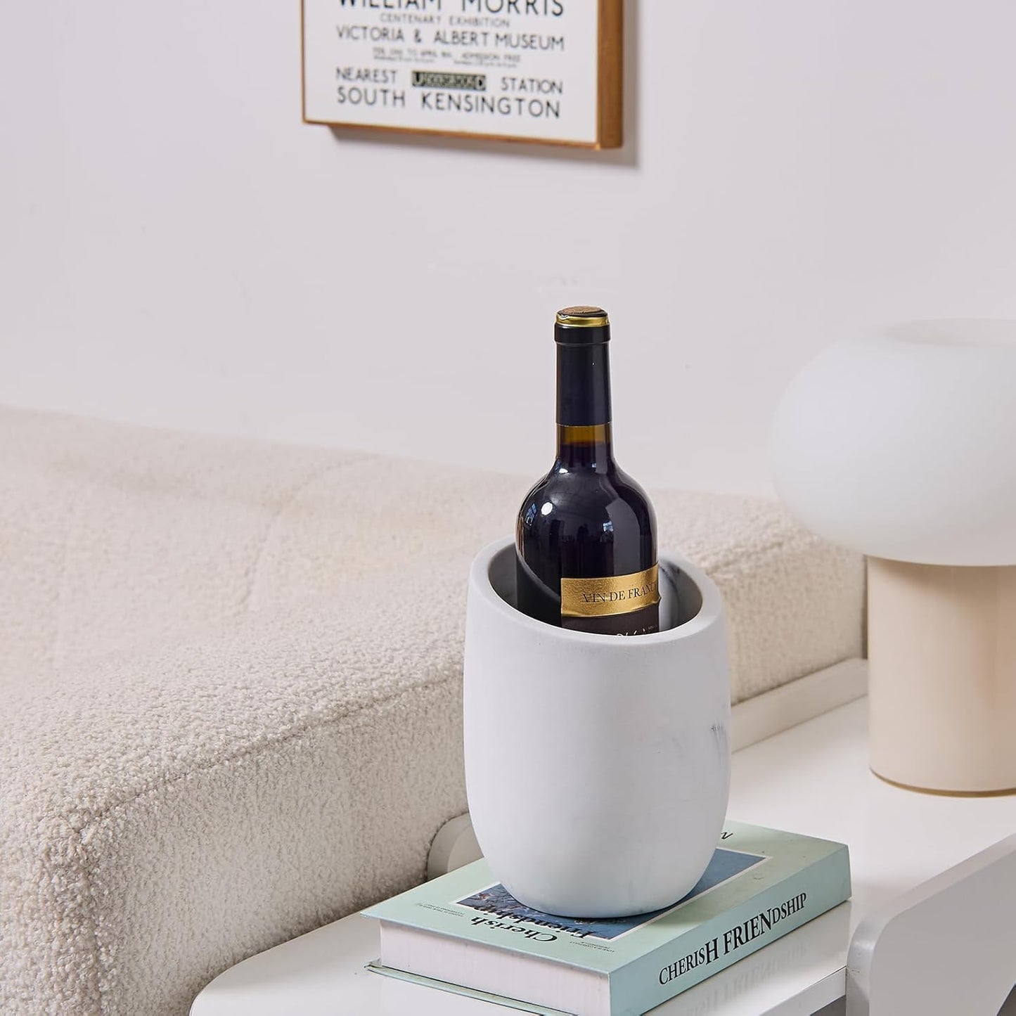 White Marble Textures Wine Chiller Bucket – 750ml Resin Cooler for Wine & Champagne Bottles, Party Bar Cart Decor – Keeps Drinks Cold, Unique Gift for Wine Lovers, Housewarming