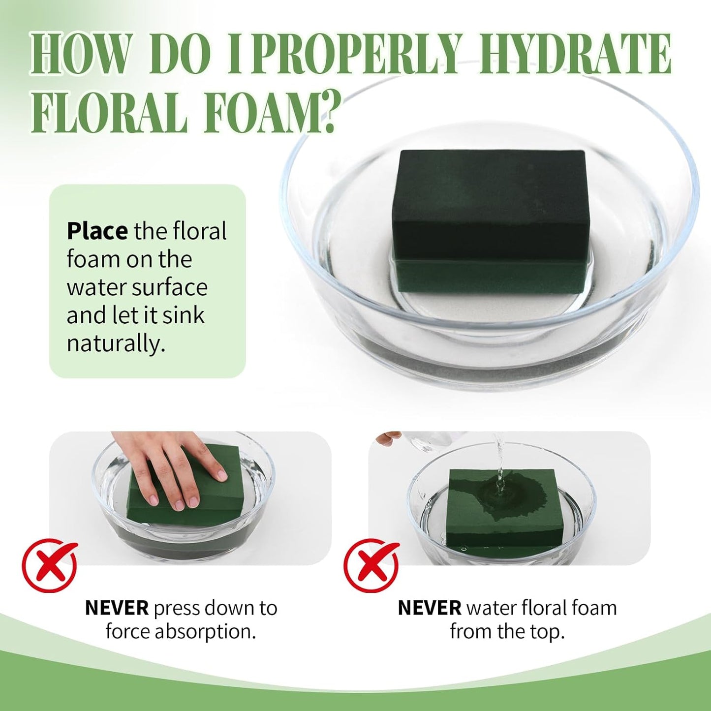 Aktor 48 Pcs Floral Foam Blocks for Fresh & Artificial Flower Arrangement, 8.8” x 4.1” x 2.7” Green Wet Foam for Wedding, Birthdays, Home, Office, and Garden Decorations