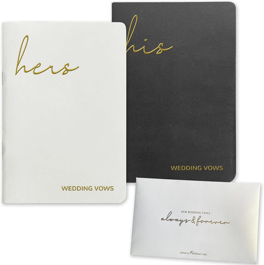 Vow Books His and Hers Wedding Vow Books with Soft Touch Gold Foil Engraving Wedding Essentials Wedding Accessories(XZ-HH-Black)