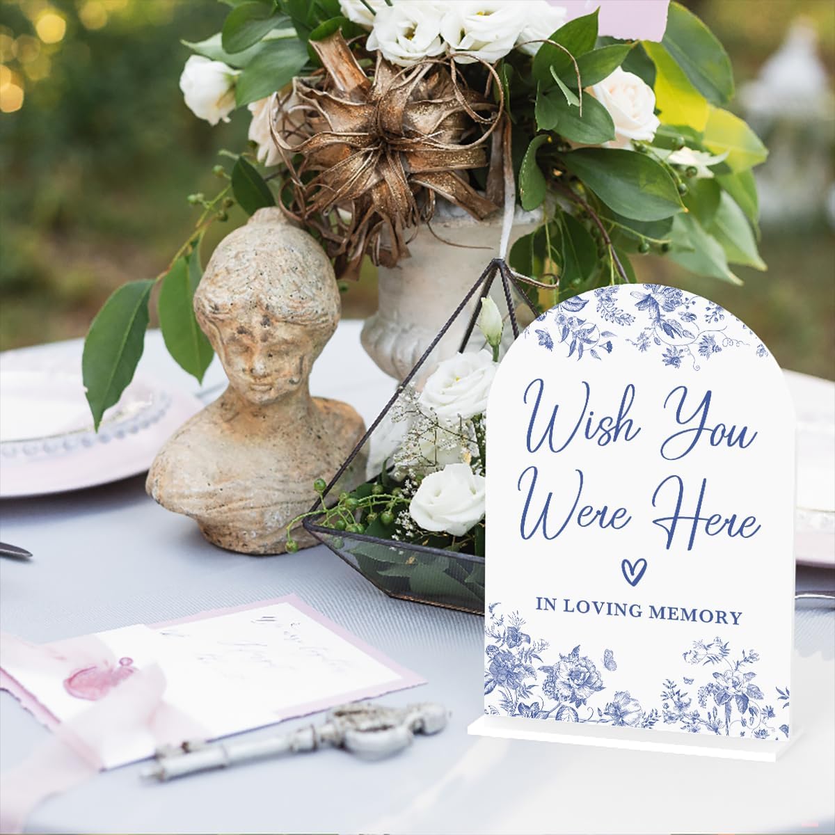 Acrylic Wedding Signs, Dusty Blue Wedding Decor, Blue Weddings Decor, Wish You Were Here Signs for Reception, Modern Calligraphy Arch Acrylic Table Top Sign for Weddings Parties Dinners (White)
