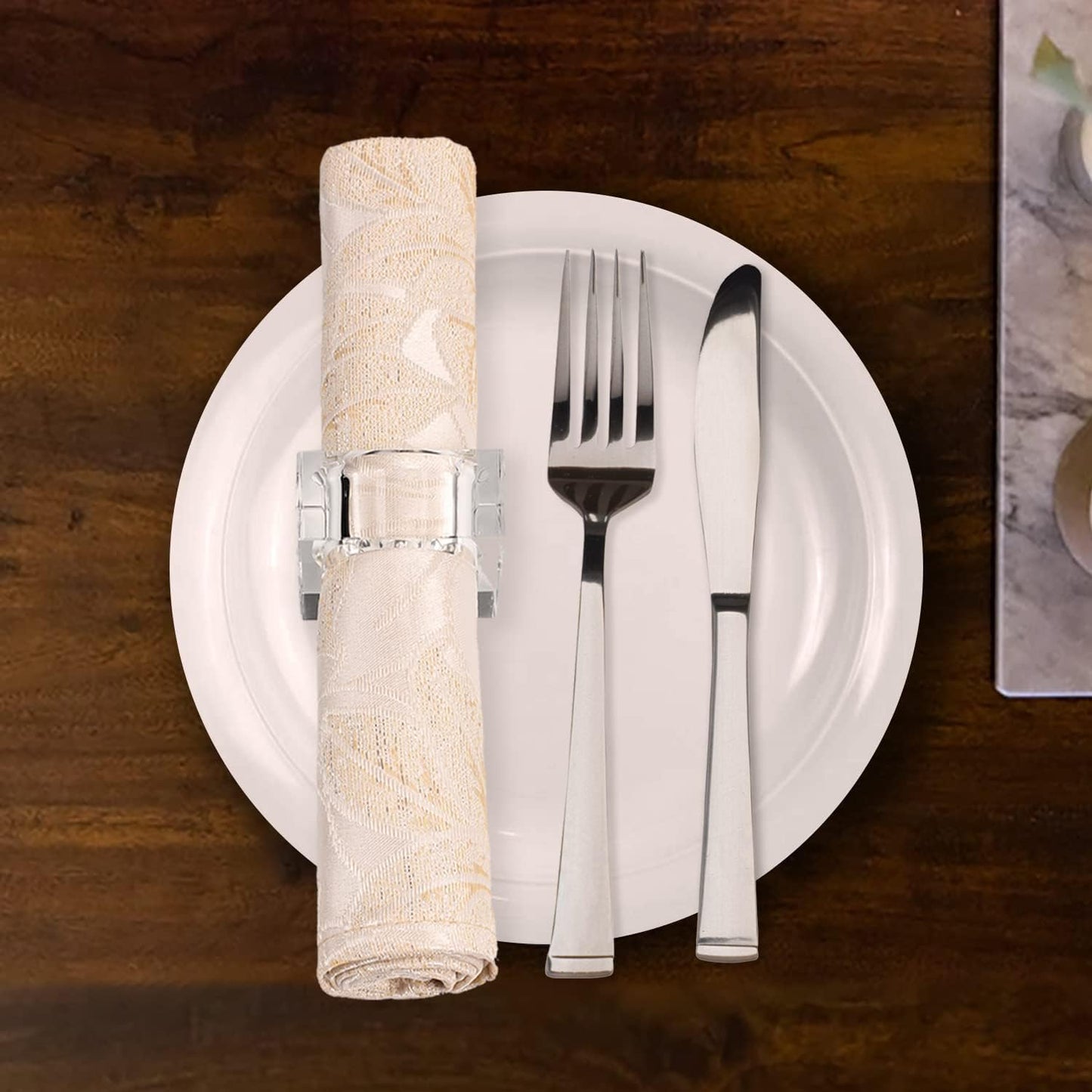 Kitcom Mini Napkin Rings Set of 12 Square-Shaped, Crystal Napkin Ring for Thanksgiving, Christmas, Family Gathering, Wedding Reception, Clear with Gift Box