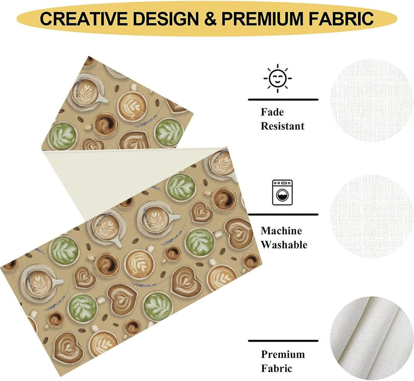 Coffee Theme Table Runner, Farmhouse Retro Brown Coffee Cup Tea Party Rustic Cafe Table Center Decor for Home Kitchen Dining Patio Holiday Party Indoor Outdoor Table Decorations,13"x108" Inch