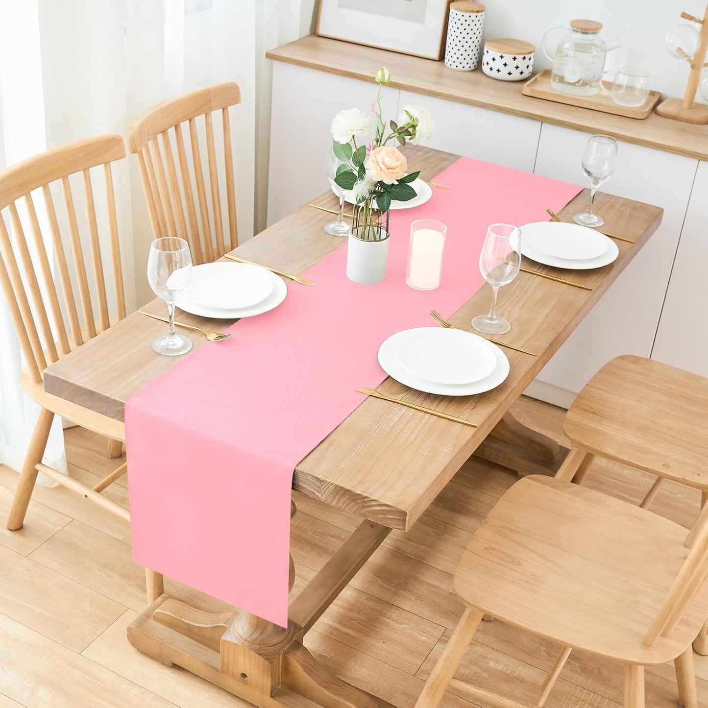2 Pack Pink Table Runner 12 x 60 Inch Solid Color Farmhouse Runners Coffee Table Dresser for Daily Party Home Decoration