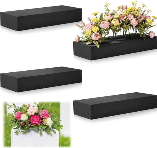 Lallisa 4 Pcs Reusable Floral Foam Blocks Water Weather Resistant Dry Floral Foam for Artificial Flower Arrangements Outdoor Flower Boxes Hanging Planters Wedding Home Decor (11.8 x 4.7 x 2'',Black)