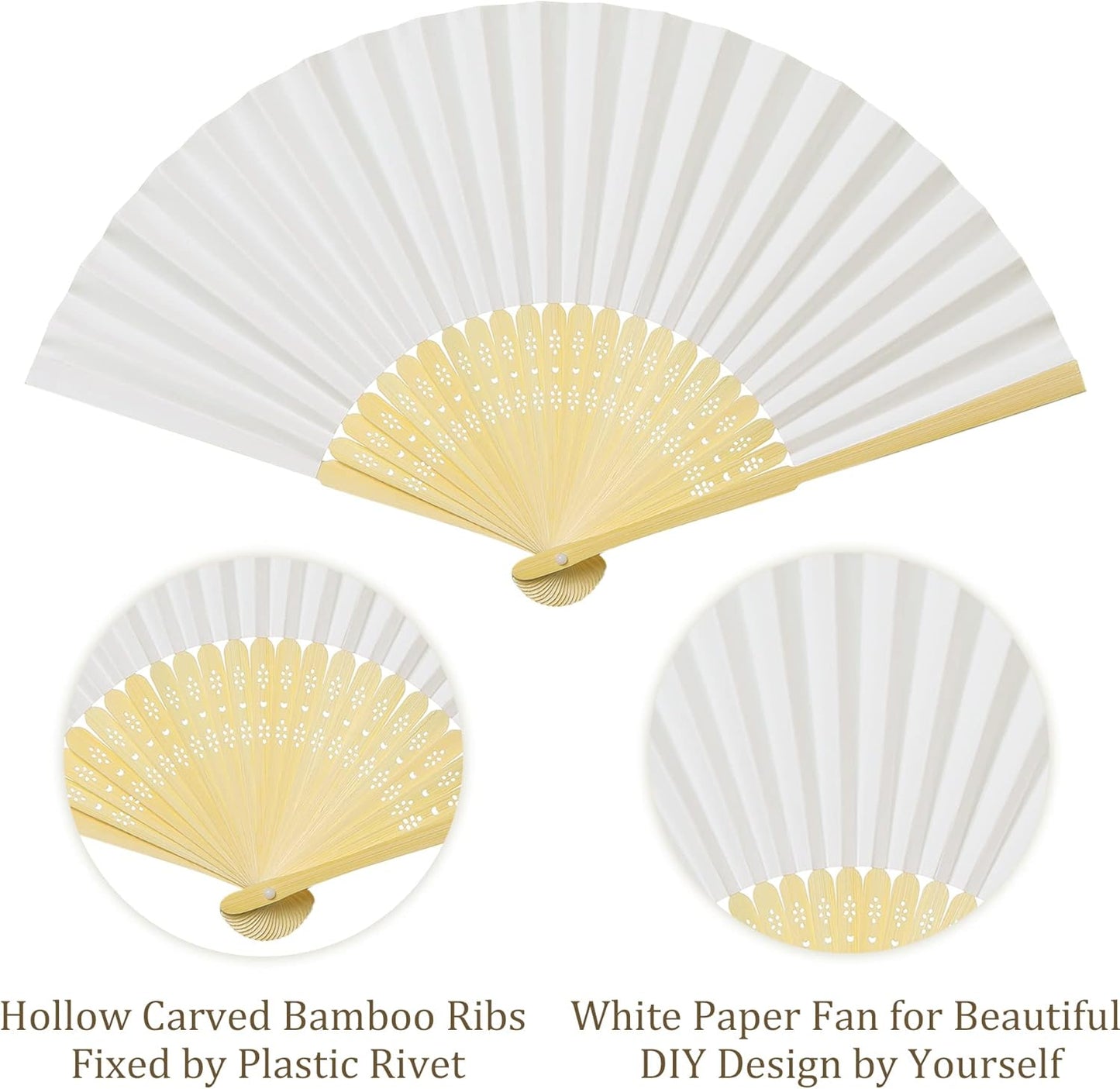 Coucoland 50Pcs Hand Fan Bulk - White Bamboo Folding Handheld Fan Hand fan for Wedding Home Decoration Party Favors Bridal Dancing Party