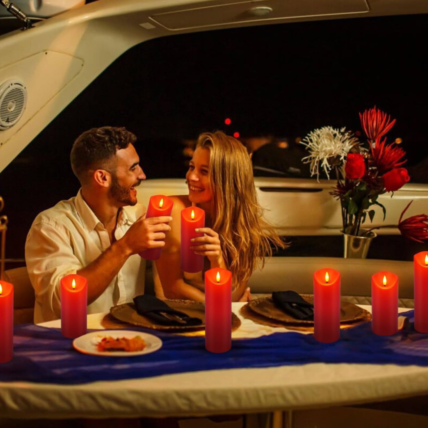 24 Pack Christmas Decoration Flickering Flameless Candles,LED Candles Battery Operated Pillar Candles with Remote Control.for New Year, Home Decor, Parties,Wedding(D2.2 xH 5" 6" 7" Red)