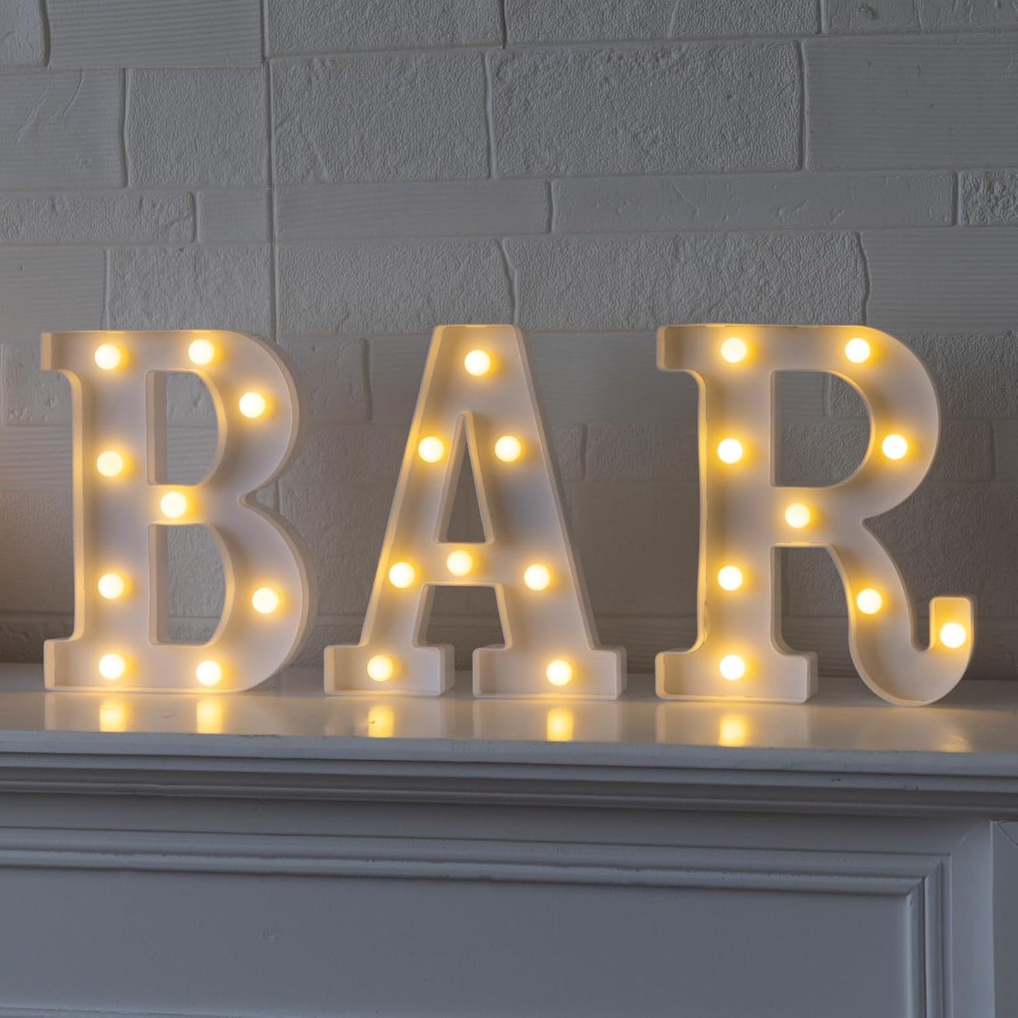 Led Light Up Letters, LED Marquee Letter Lights BAR Sign, Decorative Led Numbers Light, Battery Powered Letter Sign Lights for Bar Decor-Warm White