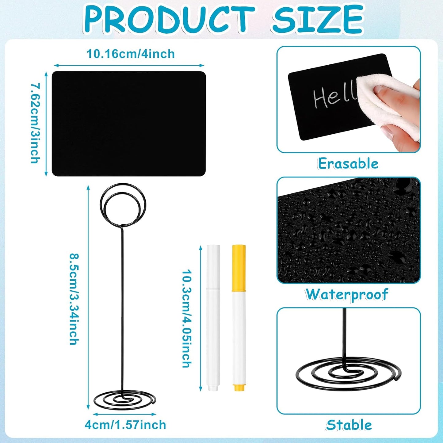 30 Pack Mini Chalkboard Signs 4"x3" Small Chalkboard Label with Metal Stand Chalk-Board Signs Tabletop with 2 Water Based Chalk for Food Buffet Party, Blackboard for Message Board Si-gns, Black