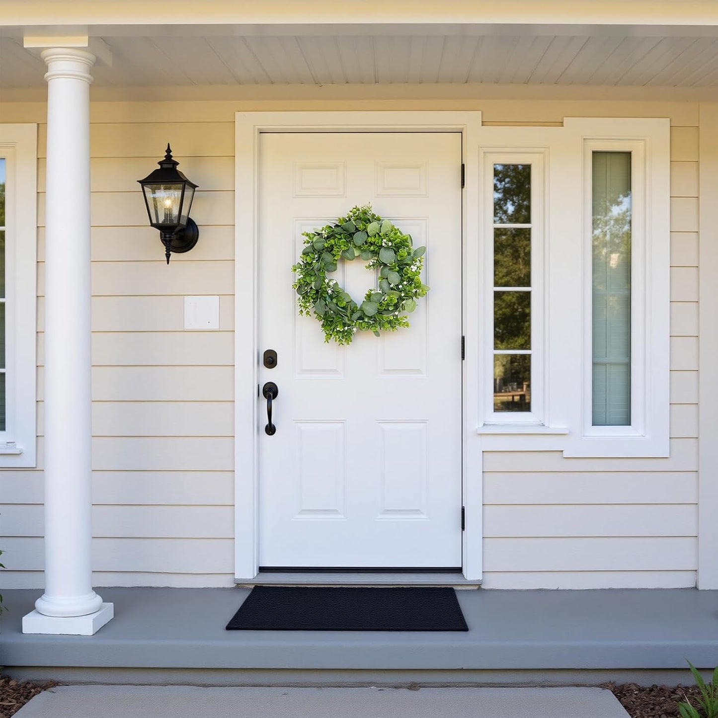 MAKHOT Artificial Porch Decor Greenery Wreath, Eucalyptus Leaf Wreath, Suitable for Indoor and Outdoor use on Home Decor and Farmhouse-Style Front Doors, Suitable for Spring, Summer, Fall, and Winter