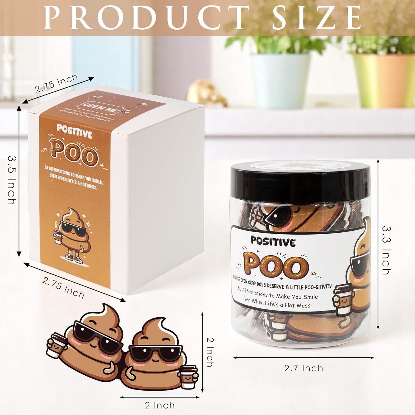 Positive Poo Jar – 60 Funny Affirmation Cards, Gag Gifts for Men, Women, Coworkers, Teens, Tween, Teen Girl Gift Trendy Stuff, Gifts for Dad, Bonus Dad, Back to School Gift (Positive Poo)