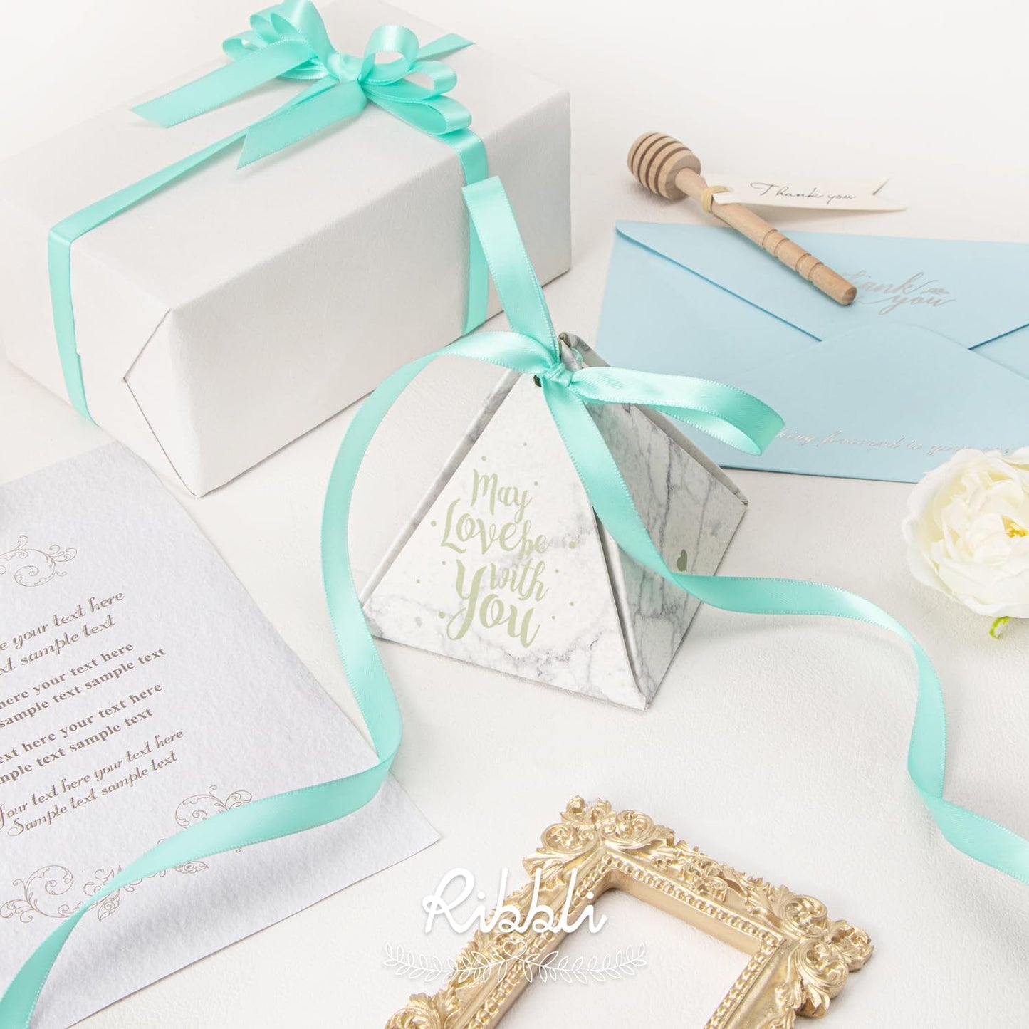 Ribbli Double Faced Aqua Blue Satin Ribbon,3/8” x Continuous 25 Yards,Use for Bows Bouquet,Gift Wrapping,Floral Arrangement