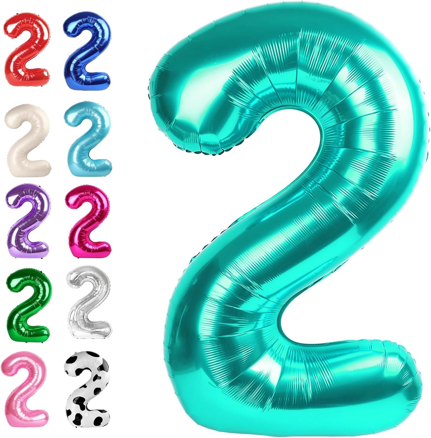 Big 40 Inch Teal Blue 2 Number Balloon Birthday Decoration, Teal Blue Number 2 Helium Balloons 12 20 22 23 24 26 28 32 42 Celebration, Boy Girl Baby Anniversary Party Graduations Supplies