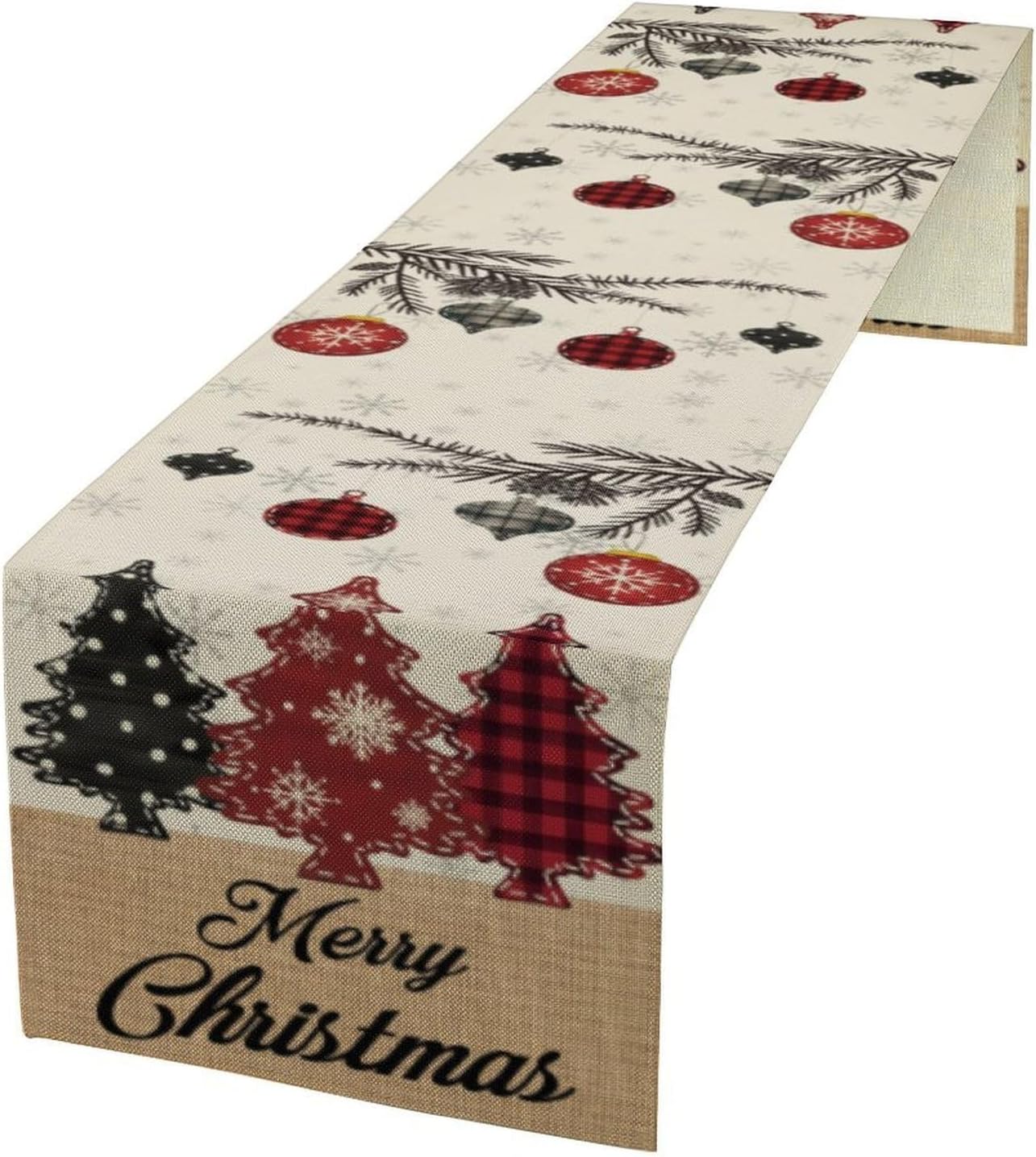 Merry Christmas Table Runner,Winter Xmas Holiday Kitchen Dining Table Decoration for Home Party Decor 13x60 Inch