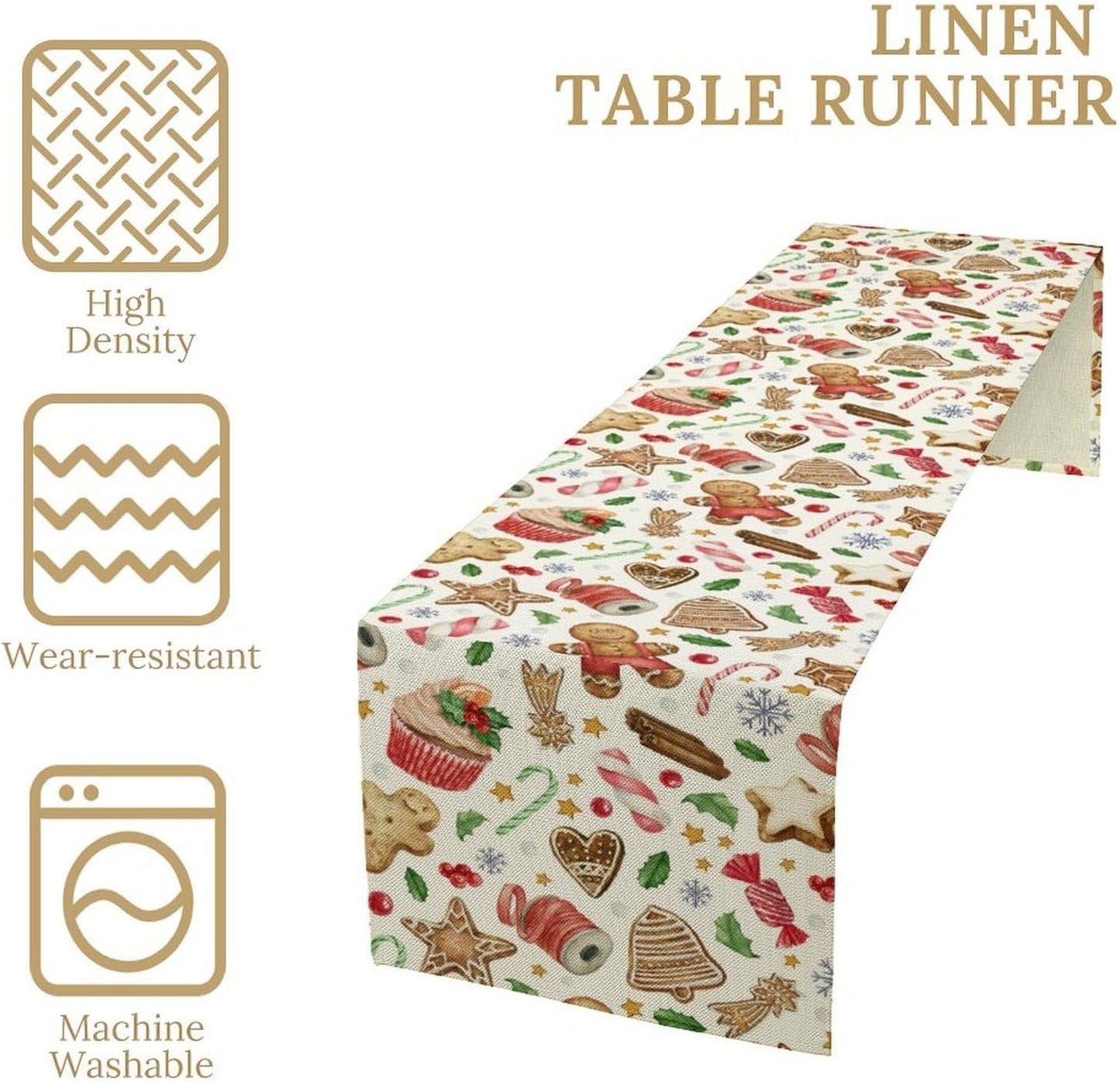 Christmas Table Runner, Christmas Gingerbread New Year Xmas Table Cloth Kitchen Dining Table Decoration for Home Party Decor 13x90 Inch