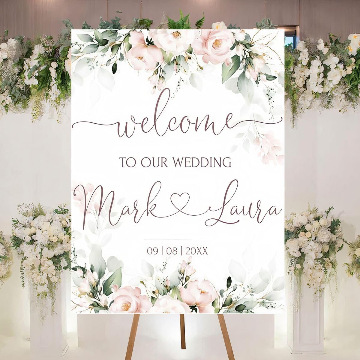 Personalized Welcome To Our Wedding Sign, Wedding Decorations, Flowers Wedding Sign #3, Vesion 3