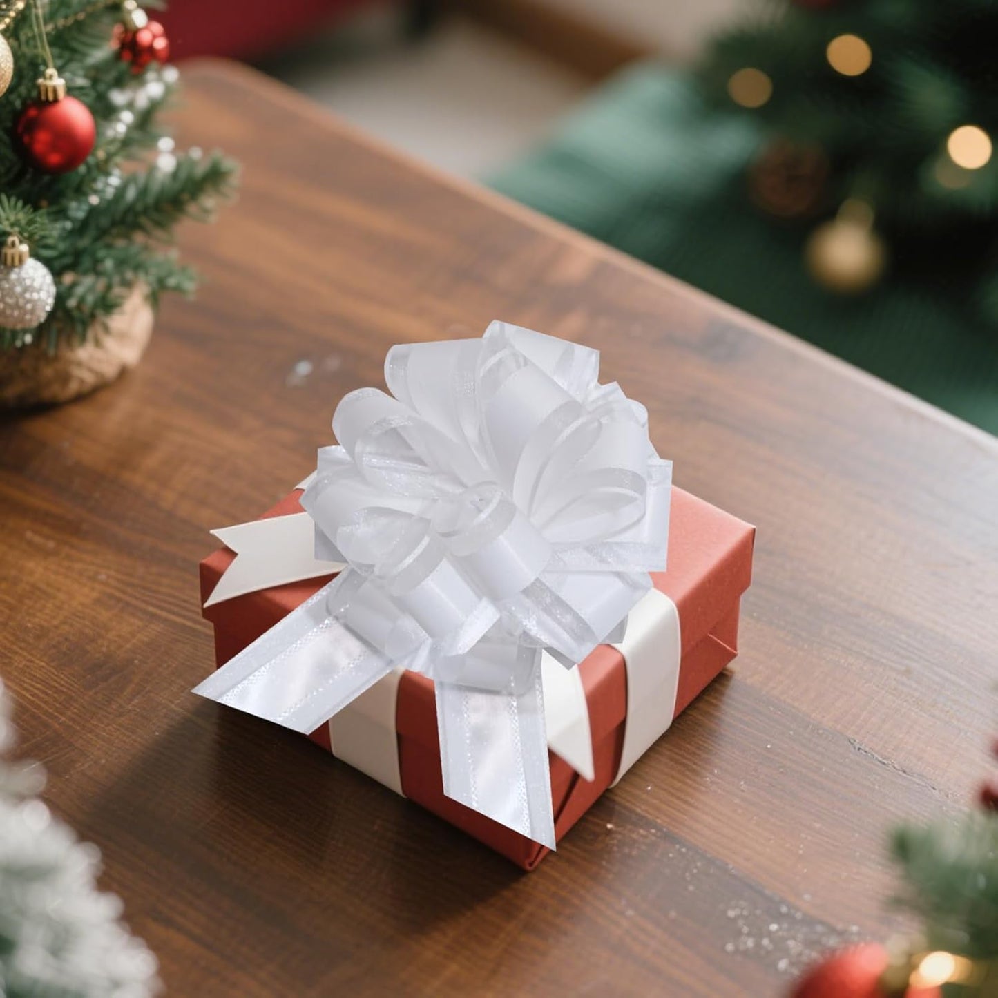 6 Pcs 6 Inch White Pull Bows, Perfect for Gift Wrapping, Weddings, Party Decorations, Crafts Easy-to-Use Ribbon Bows for Gifts and Events