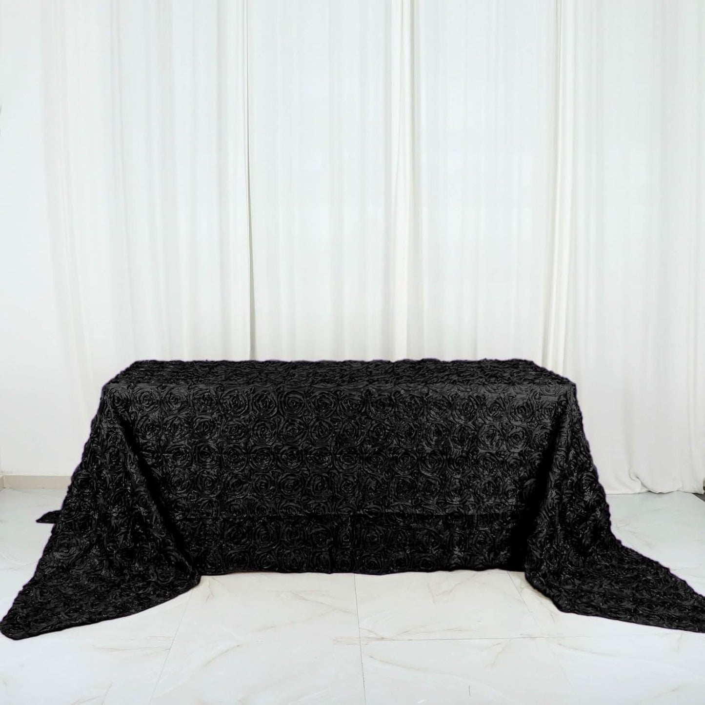 Efavormart 90"x156" Wholesale Rectangle Table Cover Black Grandiose Rosette 3D Satin Tablecloth for Wedding Party Event Decoration
