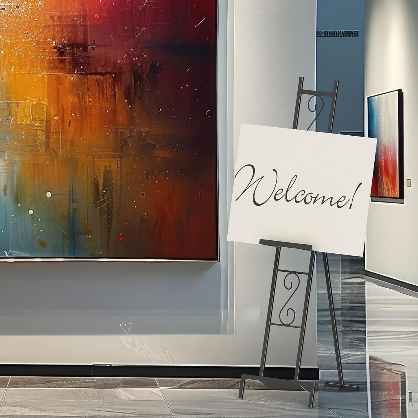 Skcoipsra 58IN Black Easel Stand for Sign, 3 Tier Adjustable Larger Wedding Welcome Sign Holder, Art Poster Display Stand Free Standing with Chain, 17x17x58 Inch