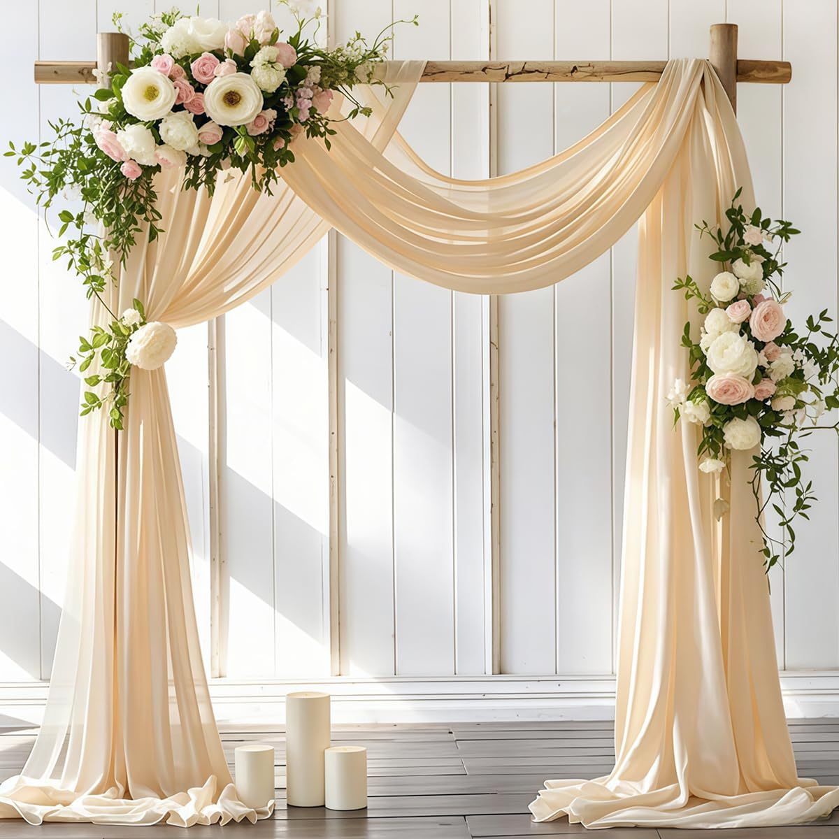 Wedding Arch Draping Fabric 1 Panel 30'' x 18FT Champagne Sheer Chiffon Arch Drapery for Bridal Shower Backdrop Outdoor Party Arches Church Ceremony Decoration