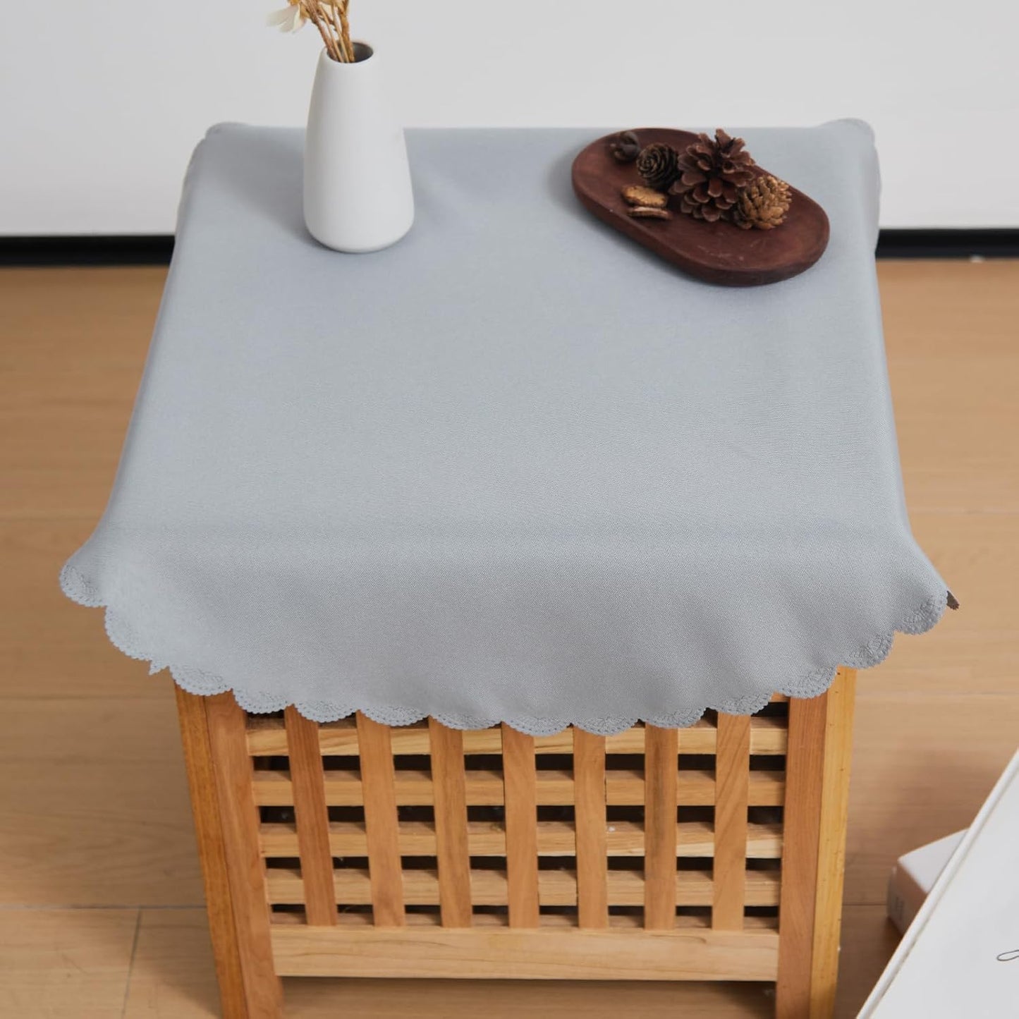 Small Round Grey Tablecloth 24 Inch Polyester Fabric Washable Table Cover Decorative Wrinkle Resistant Solid Color Table Cloth for Bedside Nightstand Wedding Camping