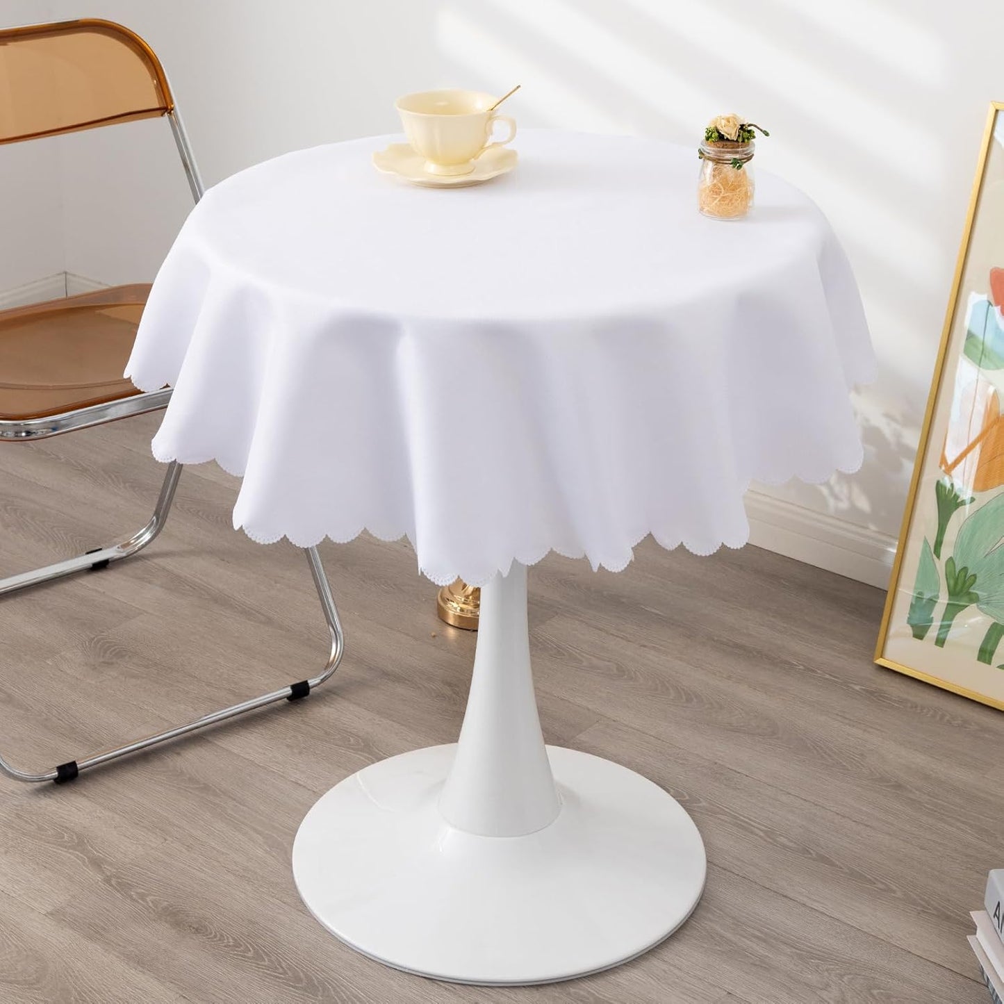 Small Round White Tablecloth 36 Inch Polyester Fabric Washable Table Cover Decorative Wrinkle Resistant Solid Color Table Cloth for Kitchen Dining Party Wedding Camping