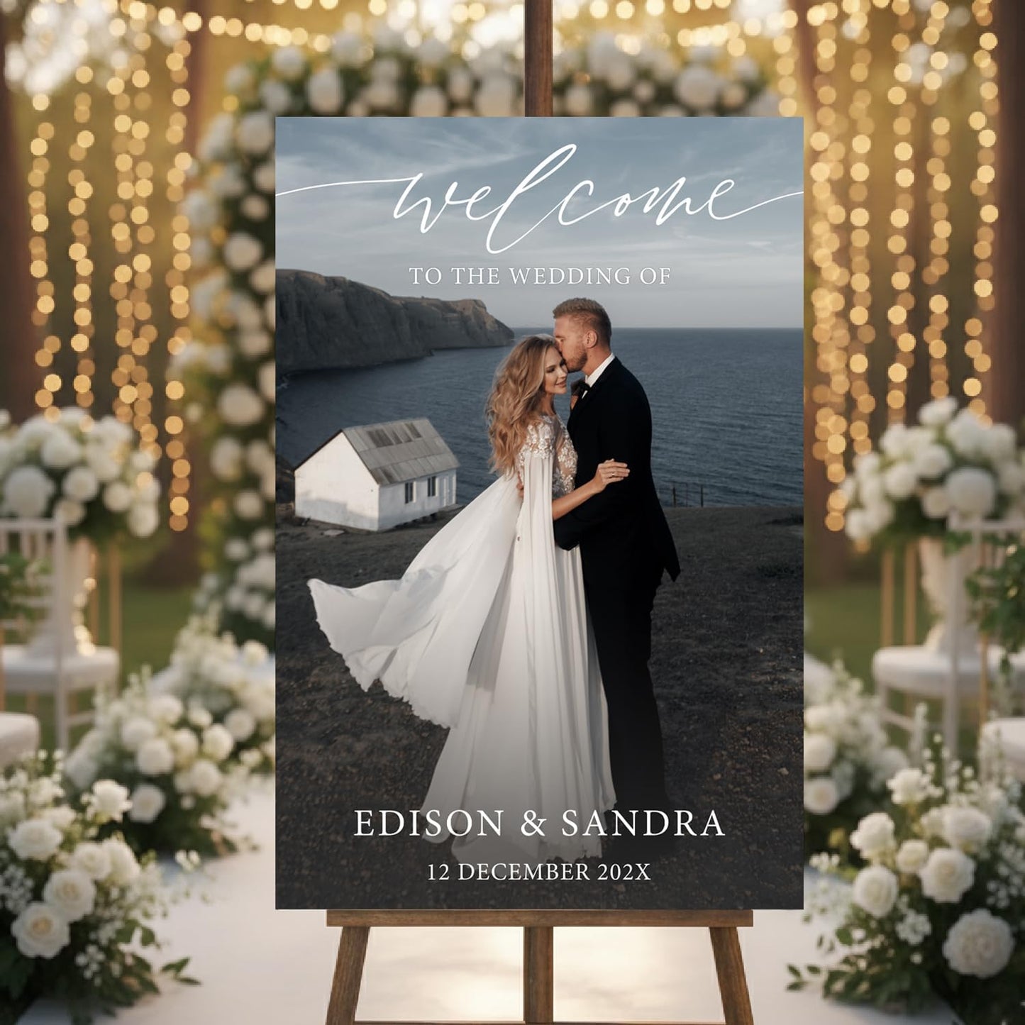 Personalized Wedding Photo Acrylic Welcome Sign – Custom Picture Board with Bride & Groom Names, Elegant Acrylic Wedding Reception Entrance or Ceremony Decoration, Indoor & Outdoor Keepsake Gift #12