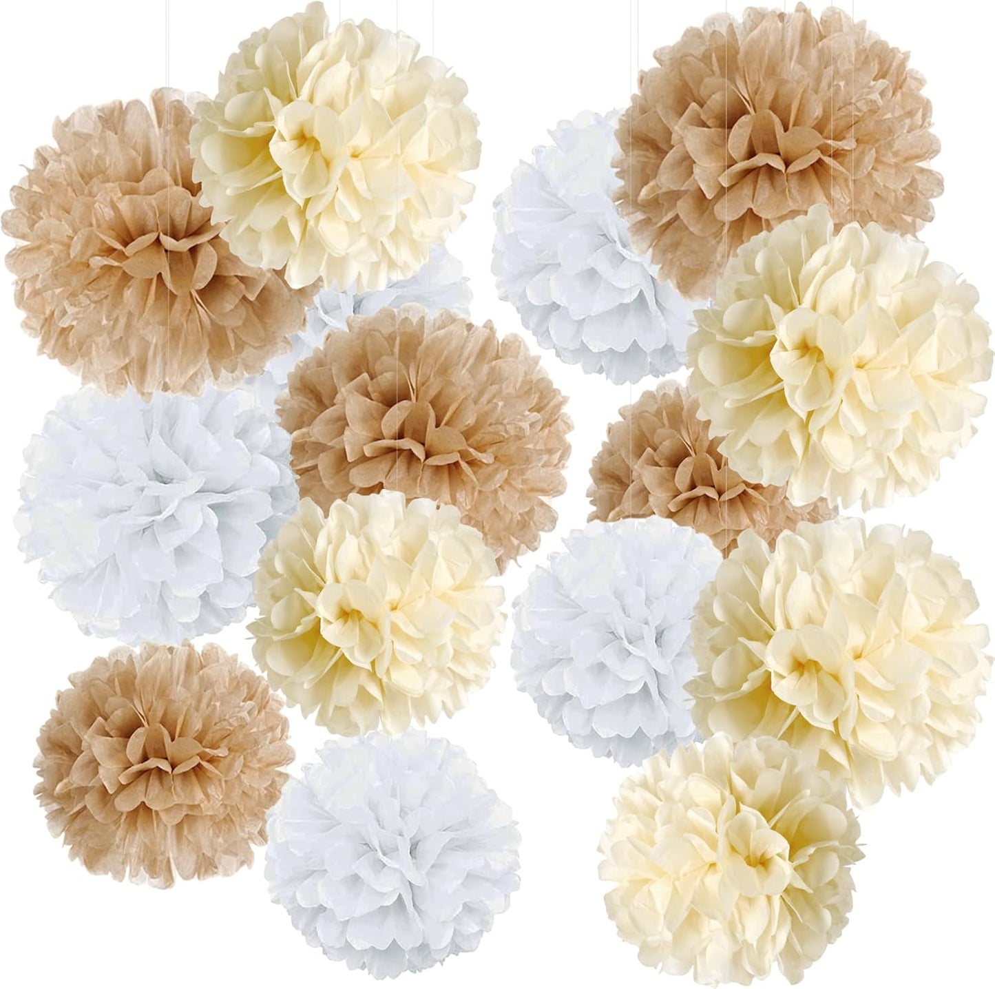 Boho Tissue Paper Pom Poms,Premium Champagne Neutral Party Decorations,Creamy White Light Brown Tissue Paper Flowers,for Wedding Birthday Engagement Receptions Boho Bridal Baby Showers Party Supplies