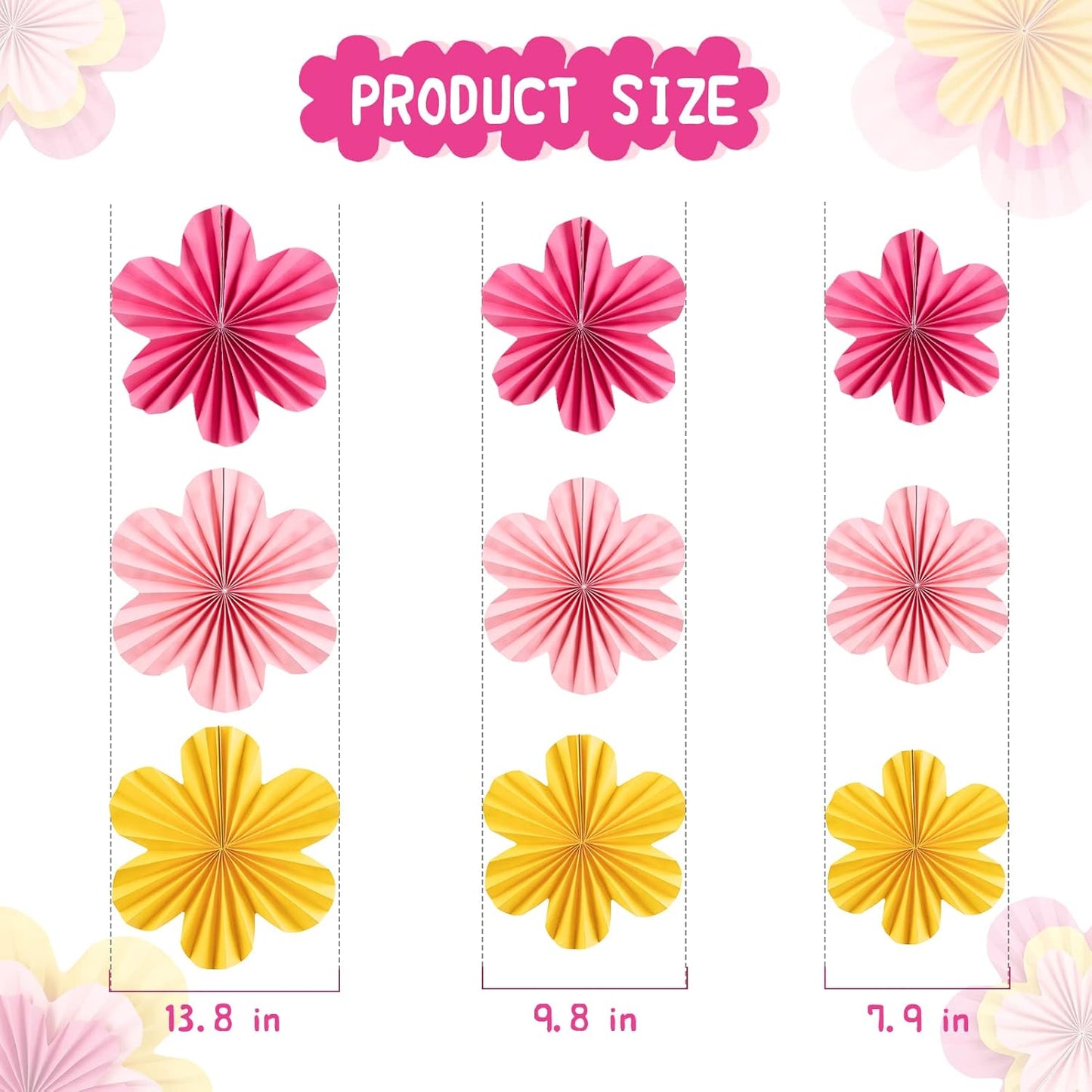 Easy Joy Paper Flowers Decorations for Wall Paper Fans Classroom Decoration Paper Floral Backdrop Decor Paper Fans Decoration Hanging Paper Fans Pink Flower Wall Decor, Set of 9