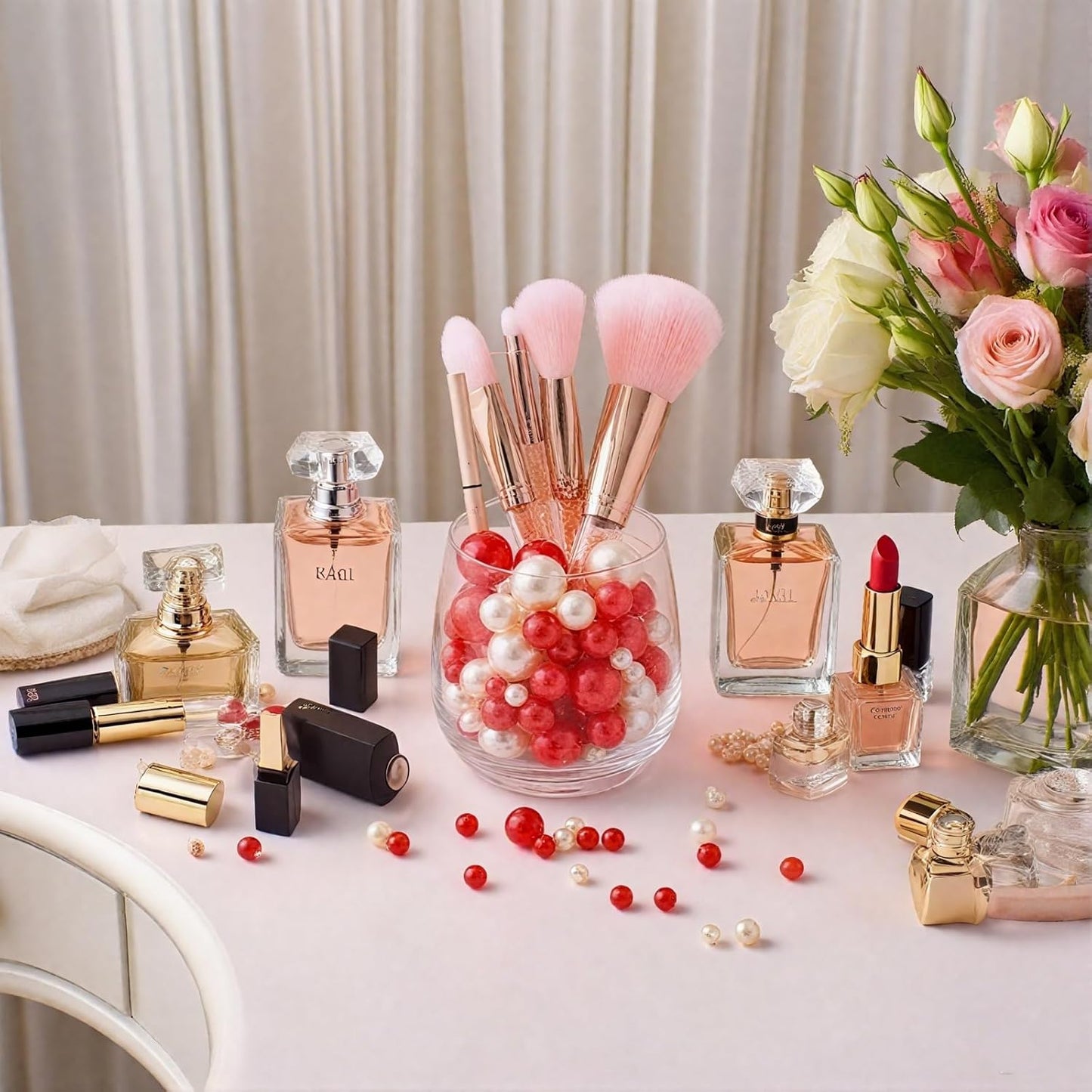 200 Pcs Vase Filler Beads White and Red Pearl Beads for Vase No Hole Pearls for Centerpieces Vases Home Table Party Decor Wedding DIY 8/14/20mm