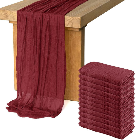 12 Pack Cheesecloth Table Runner, Runner Gauze Boho Wedding Decor Romantic Table Runner for Wedding Birthday Party(35" x 118") (Wine Red)