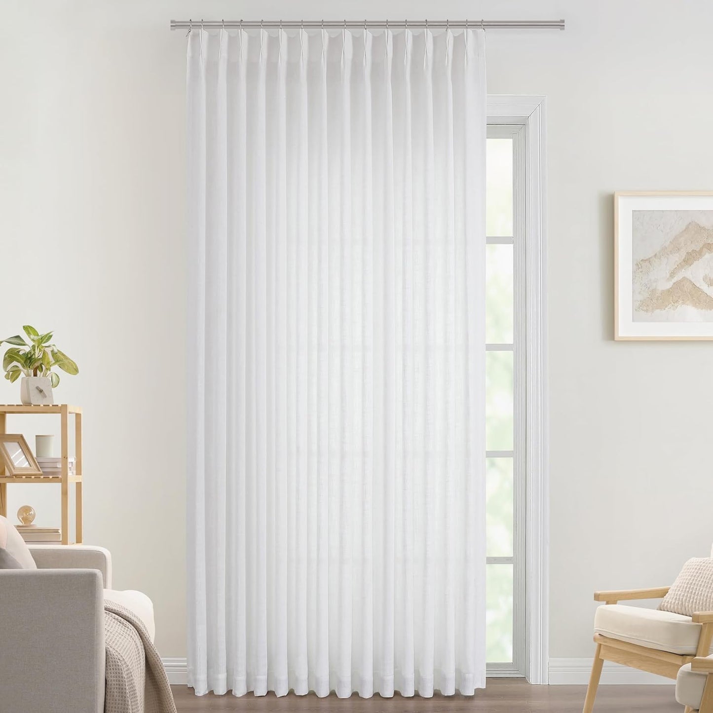 Vision Home White Pinch Pleated Semi Sheer Curtains Textured Light Filtering Window Curtains 120 inch for Living Room Bedroom Patio Rayon Blended Pinch Pleat Drapes with Hooks 1 Panel 10ft 80"Wx120"L