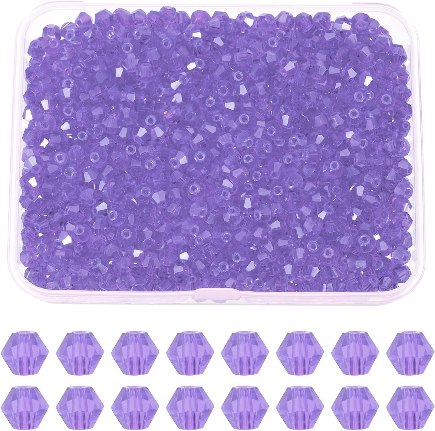 PATIKIL 1000pcs 4mm Bicone Glass Crystal Beads, Faceted Glass Spacer Beads with Box for Jewelry Making Bracelet Necklace Earrings DIY Suncatcher Craft, Purple
