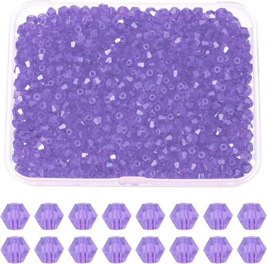 PATIKIL 1000pcs 4mm Bicone Glass Crystal Beads, Faceted Glass Spacer Beads with Box for Jewelry Making Bracelet Necklace Earrings DIY Suncatcher Craft, Purple