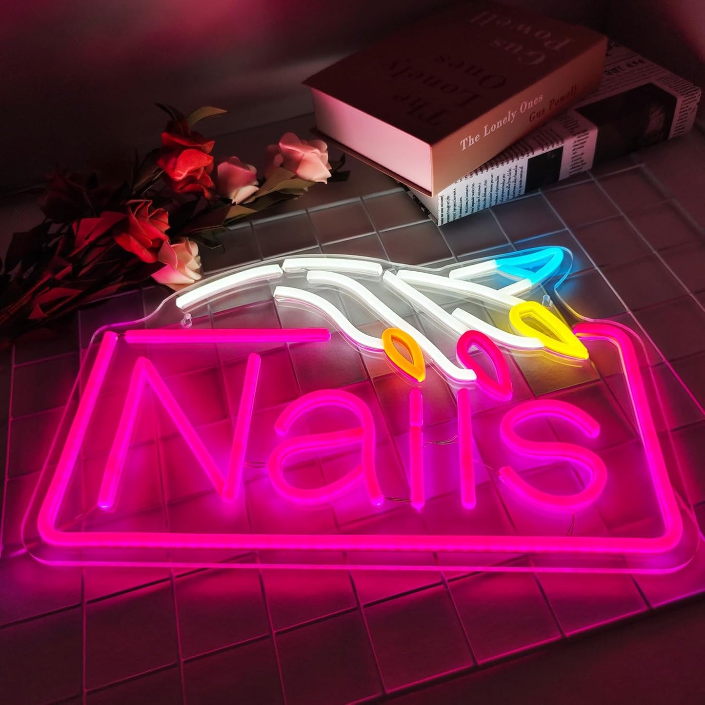 Nails Neon Sign Nail Salon Room Decor Window Wall Art for Nail Shop Storefront USB Powered 15.7"x10.7"