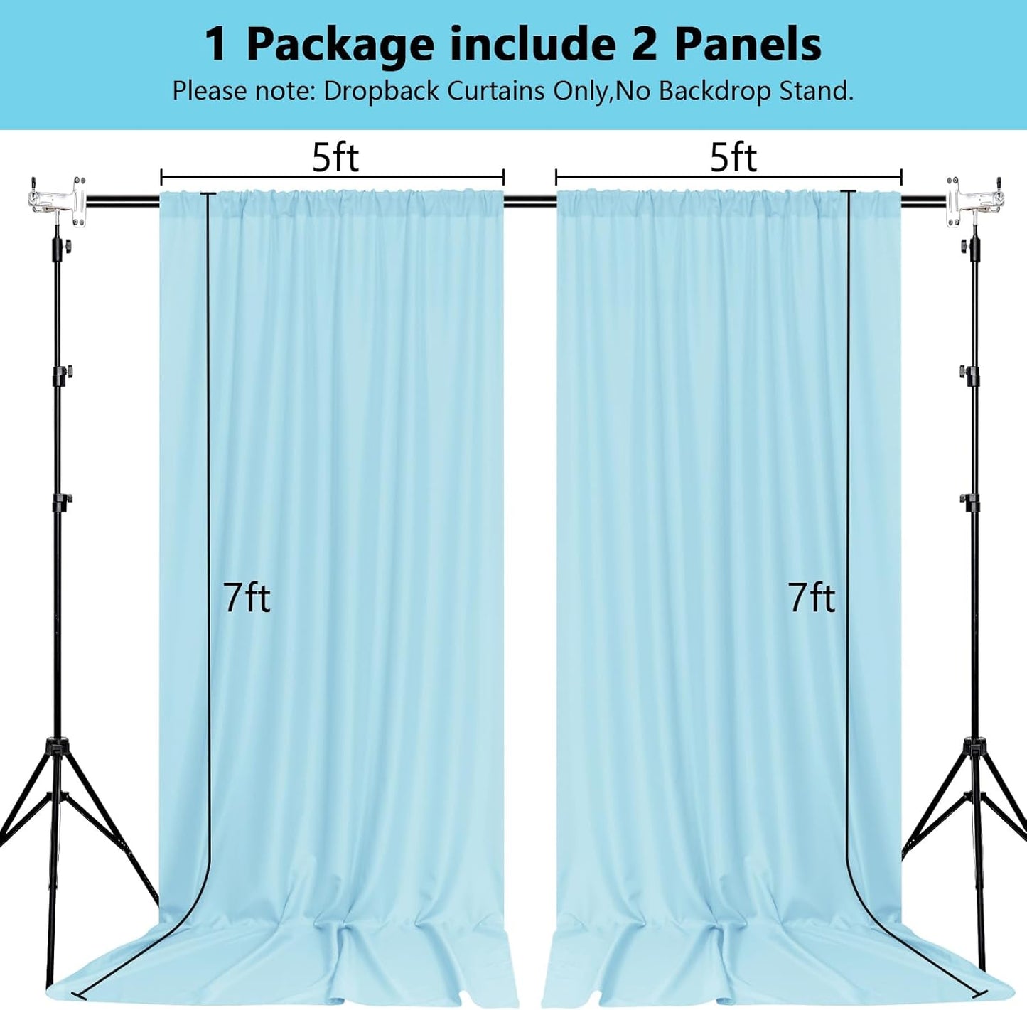 MEETSKY Baby Blue Backdrop Curtain for Baby Shower Parties Light Blue Photo Curtains Backdrop Drapes Fabric Decoration for Boys Teens Men Birthday Party Photography 5ft x 7ft,2 Panels