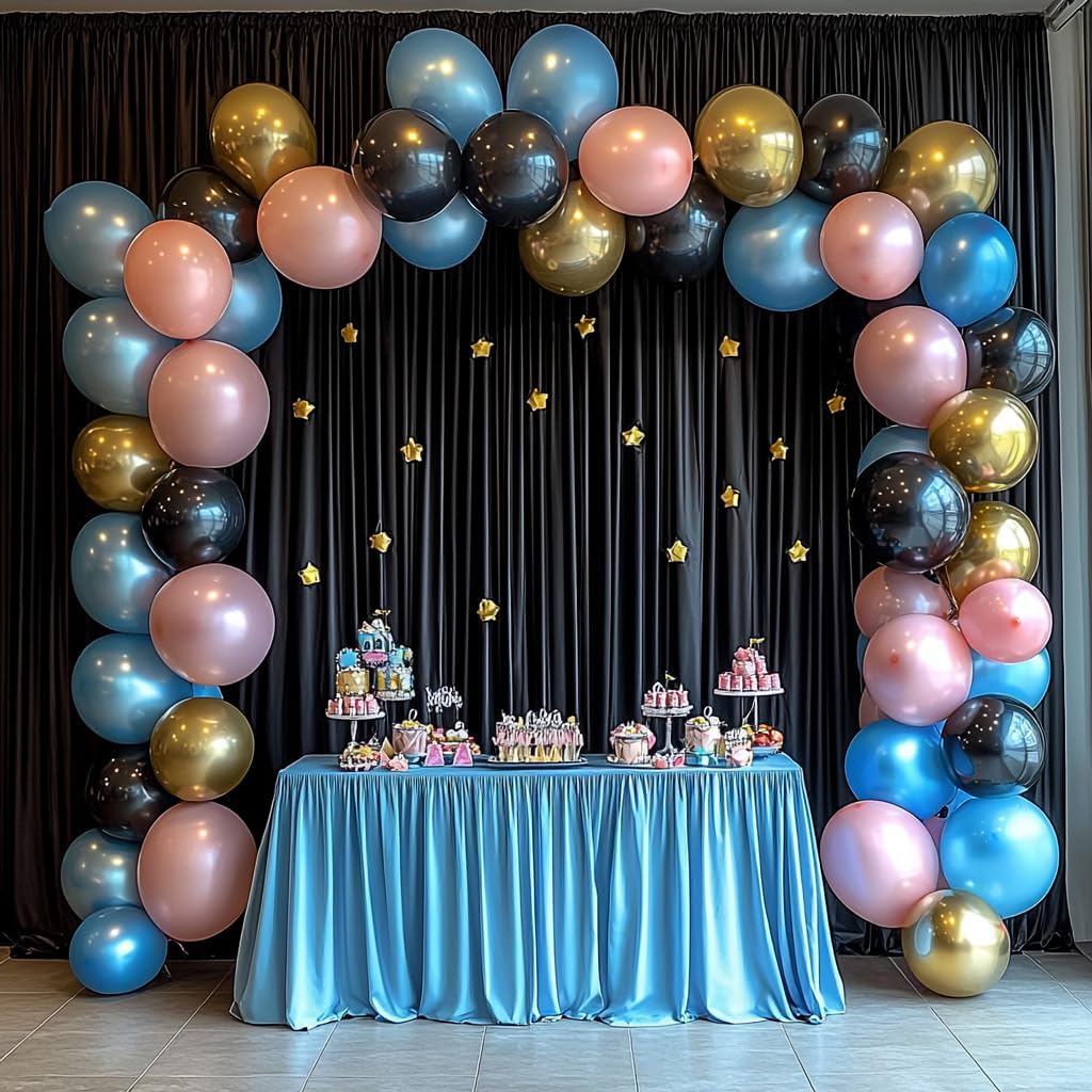 50ftx12ft Wrinkle Free Black Backdrop Curtain, 10 Panels 12FT Height Black Wedding Backdrop Drapes, Silky Polyester Back Drop Cloth for Birthday Photography Background Party Backdrop Draping