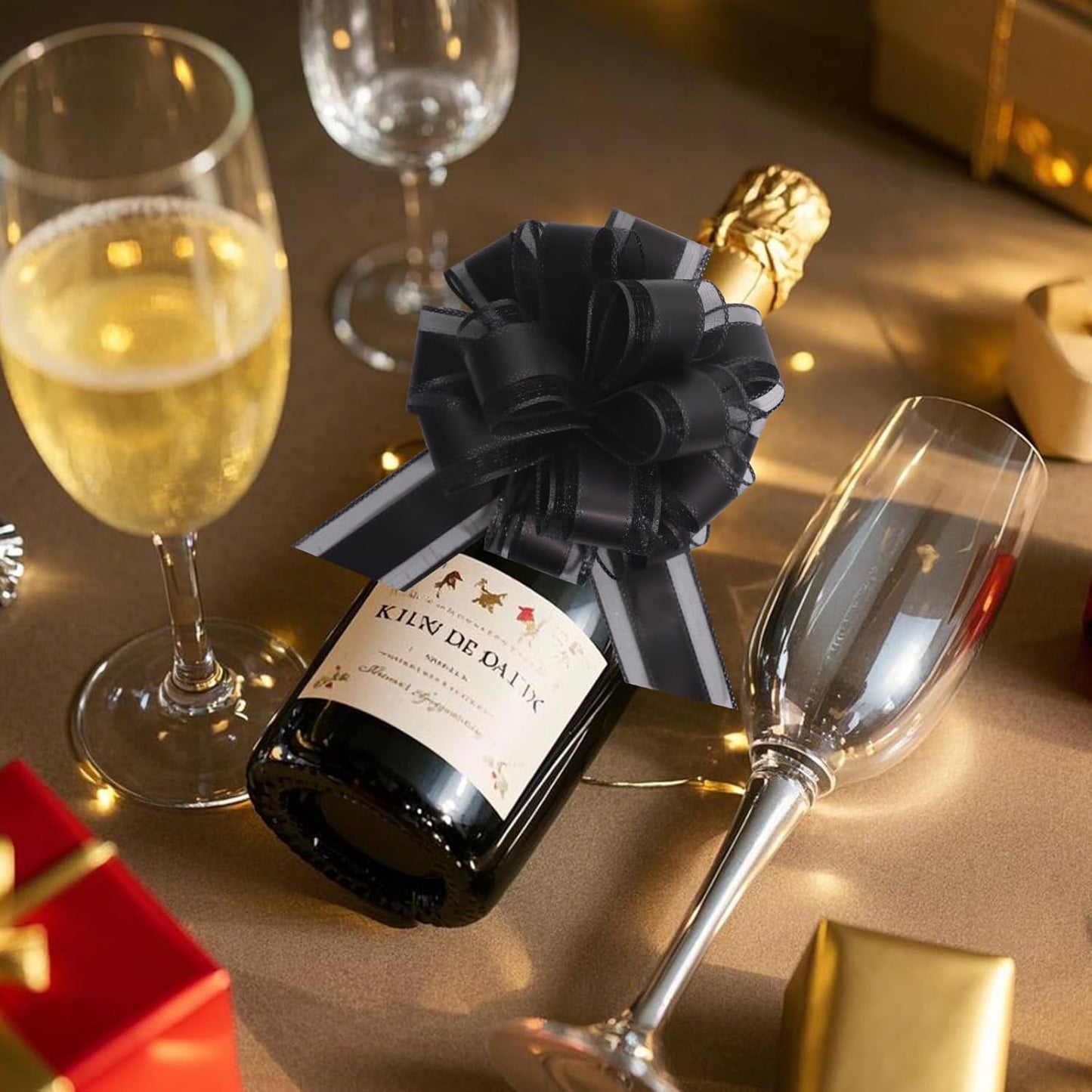 12 PCS 6 Inch Large Pull Organza Black Bows - Perfect for Gift Wrapping, Wedding Decor, Car Bows, Birthday Parties, Christmas and Valentine's Day