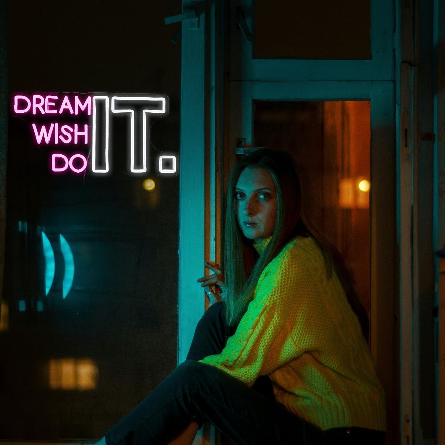 Dream It Wish It Do It Neon Sign Dimmable Letters Neon Light Signs for Wall Decor USB Power Pink White Neon Light for Bedroom Led Neon Sign for Studio Office Bar Gifts