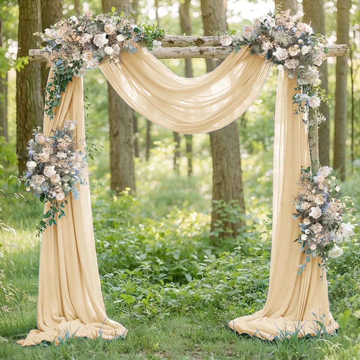 Champagne Gold Fall Elegant Arch Draping Fabric 2 Panels Outdoor 29" × 20Ft Sheer Chiffon Curtain Drapes for Wedding Ceremony Birthday Party Garden Brunch