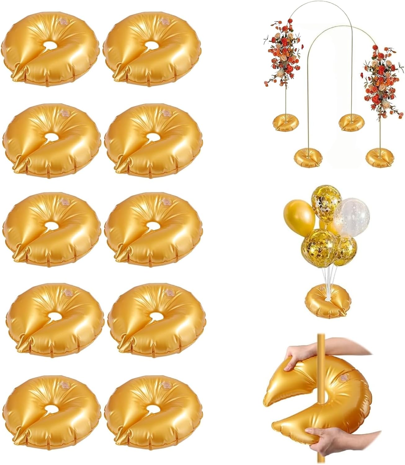 10 Pcs Gold Water Weight Bags for Arch Stand Base – Heavy Duty Fillable Backdrop Stand Weights for Wedding Party Balloon Arch, Metal Arch Frame Base, Thickened Water-Fill Bags