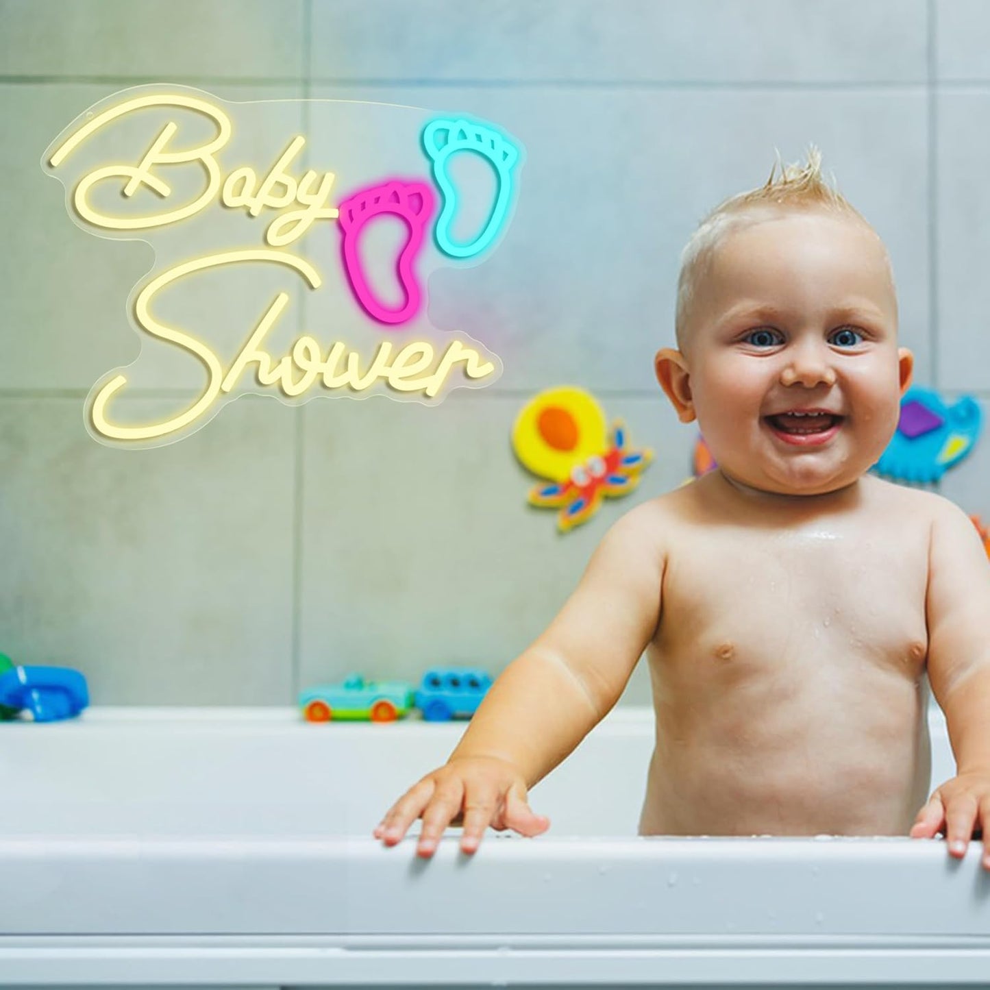 Baby Shower Neon Sign for Wall Decoration,Dimmable Oh Baby Neon Light for Gifts Bathroom Salon Children's Room Surname Shower Party(16.54 * 12.6In)