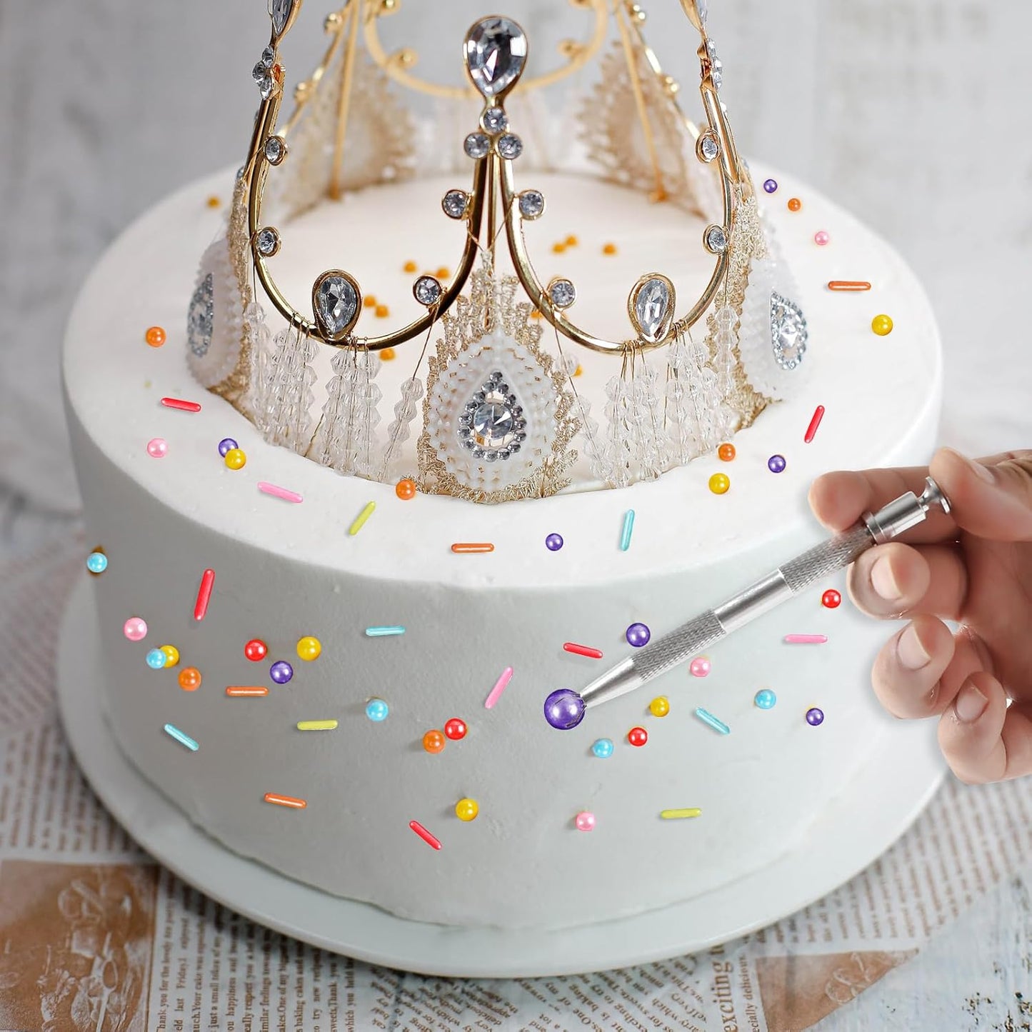 Kasvan Rainbow Mix Sugar Sprinkles - Edible Candy Pearls with 4-Claw Sprinkle Pen,118g/4.16 Oz, Gift Box Pack, Baking Cake Decorations, Ice Cream Toppings and Cookie Decorating (Rainbow)