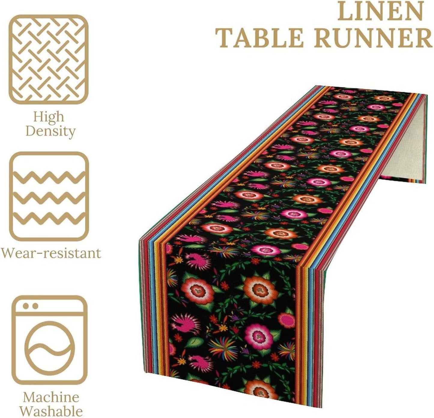 Mexican Table Runner,Colorful Flowers Cinco De Mayo Decor Table Runner for Kitchen Dining Table Home Party Decoration 13x60 Inch