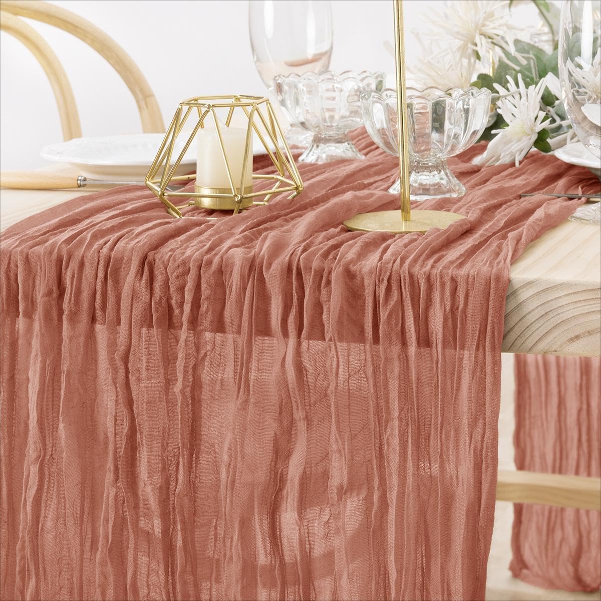 MLMW 4 Pack Dusty Rose Table Runner Cheesecloth Boho Gauze Rustic Cheese Cloth Table Runner 160 inch Sheer 13.3ft for Wedding Party Baby Bridal Shower Birthday