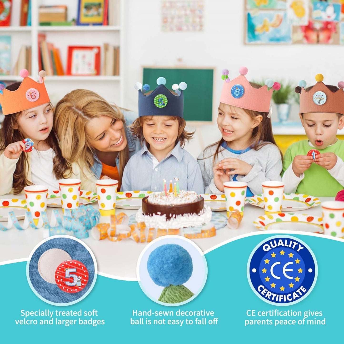 Reusable Birthday Crown with Numbers,Kids Birthday Hat Fabric Crown Pertain Kids Boy Toddler Girl Baby Bday Hats