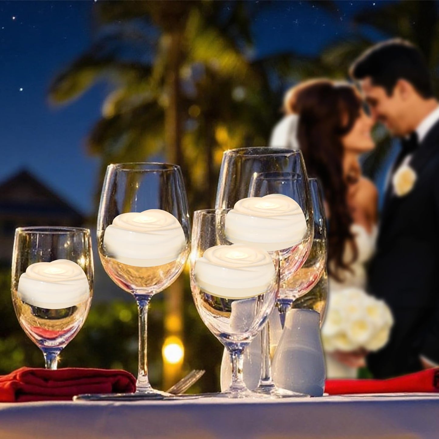 Aignis 24pcs Flameless LED Floating Candles, White Rose Plastic Tealight Battery Operated, 120+ Hours Glow Time, Cozy Light for Romantic Pool/Bathtub/Hot Bath/Wedding Centerpiece Decor(D2.83*H1.42)